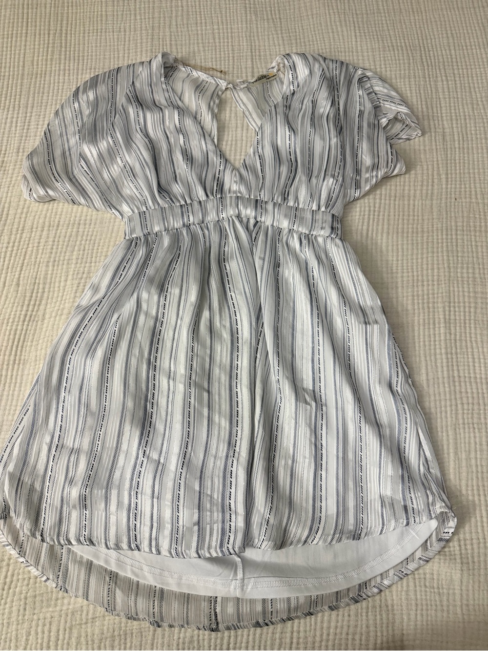 Striped White and Navy Short Sleeve Mini Dress